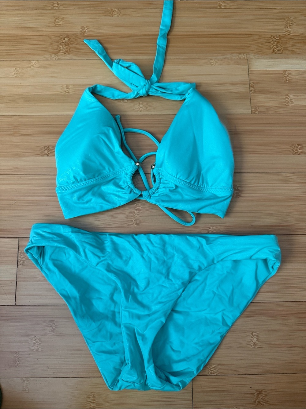 BECCA Aqua Halter Bikini Set with Ring Detail